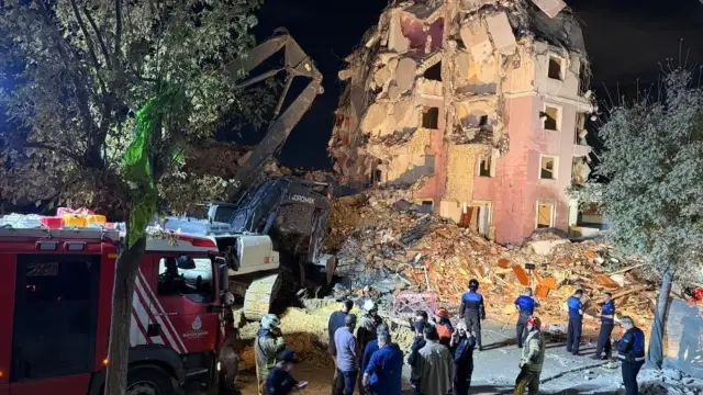 Remaining part of building under demolition collapses in Küçükçekmece